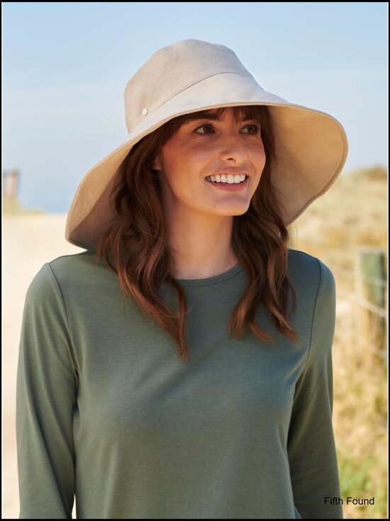 Ultra-Wide Cotton Linen Sun Hat UPF 50+ Packable Adjustable Ponytail Hole